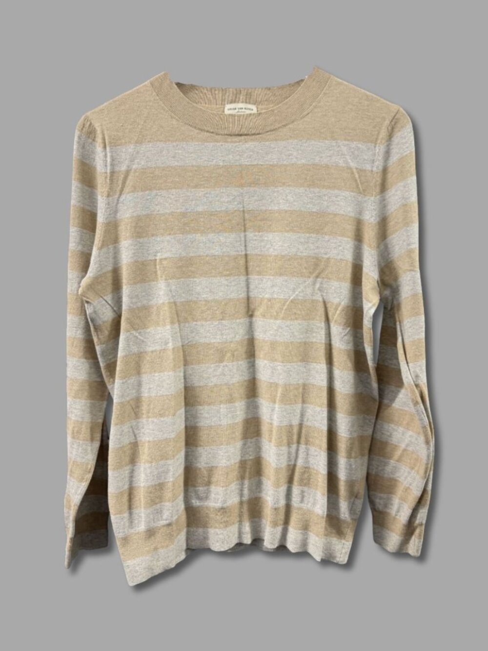 DRIES VAN NOTEN Beige Gray Horizontal Stripe Cotton Blend Sweater